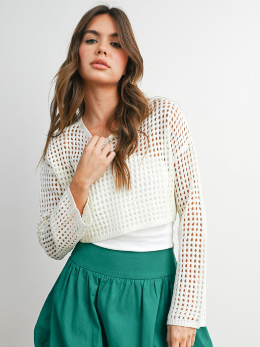 Open Knit Cropped Pullover