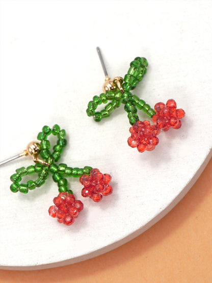Dainty Cherry Beaded Earrings