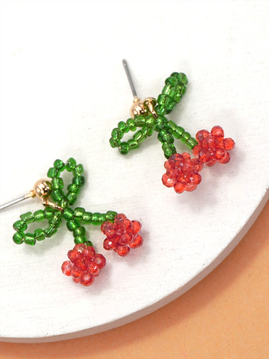 Dainty Cherry Beaded Earrings