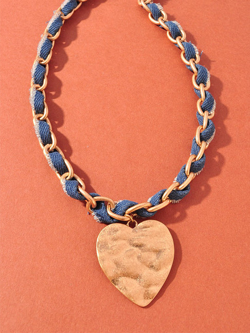 Denim Heart Chain Necklace