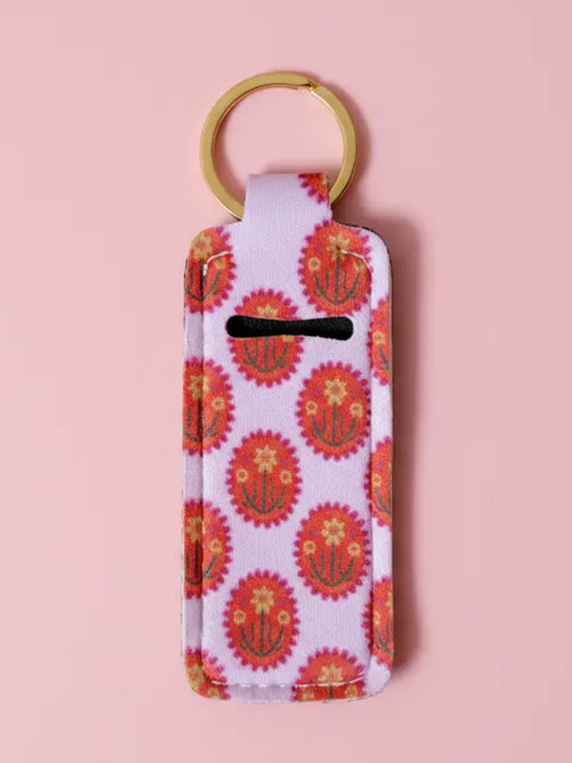 Floral Medallion Lip Balm Holder Keychain