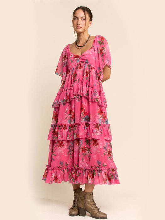 Flower Chiffon Maxi Dress