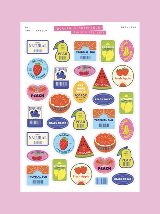 Fresh Fruit Labels Sticker Sheet