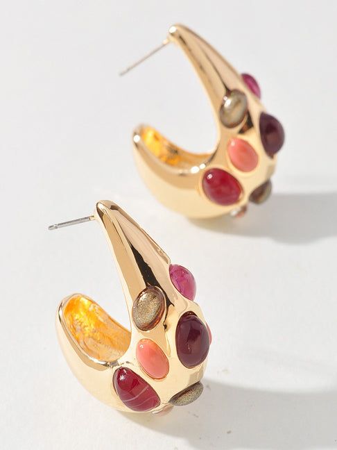 Fuchsia Beaded Teardrop Dome Earrings