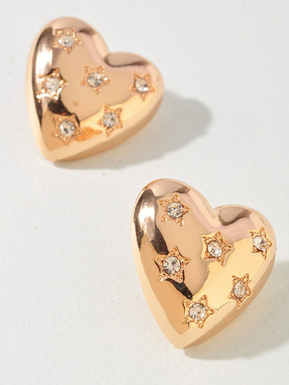 Golden Heart Sparkle Stud Earrings