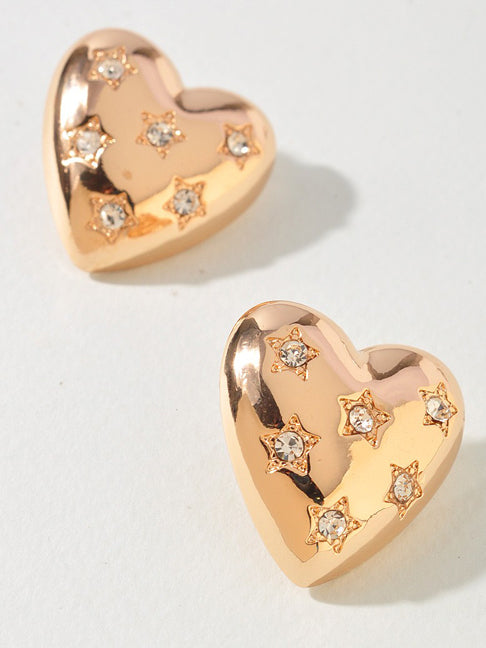 Golden Heart Sparkle Stud Earrings