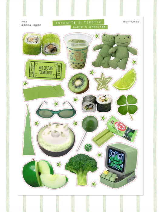 Green-Core Aesthetic Trinkets & Tidbits Sticker Sheet