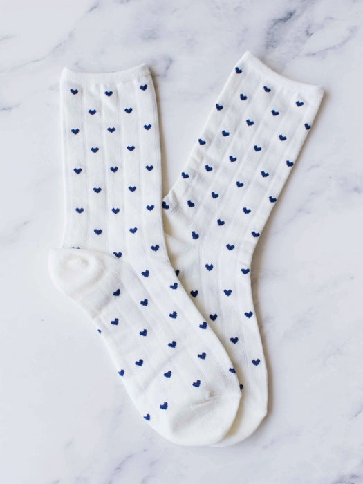 Ivory Heart Crew Socks