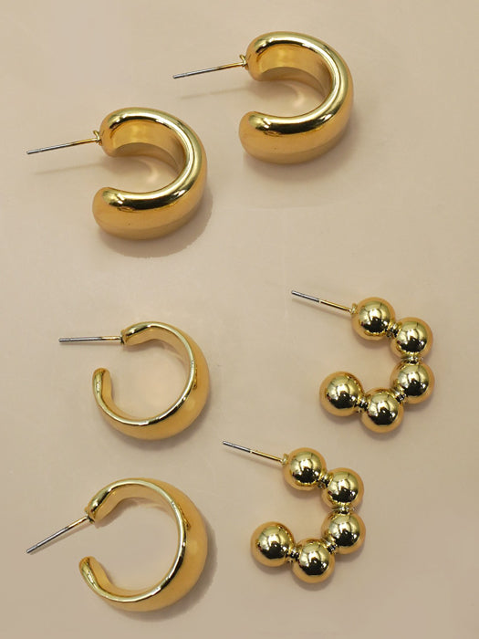 Chunky Gold Trio Hoop Earring Set