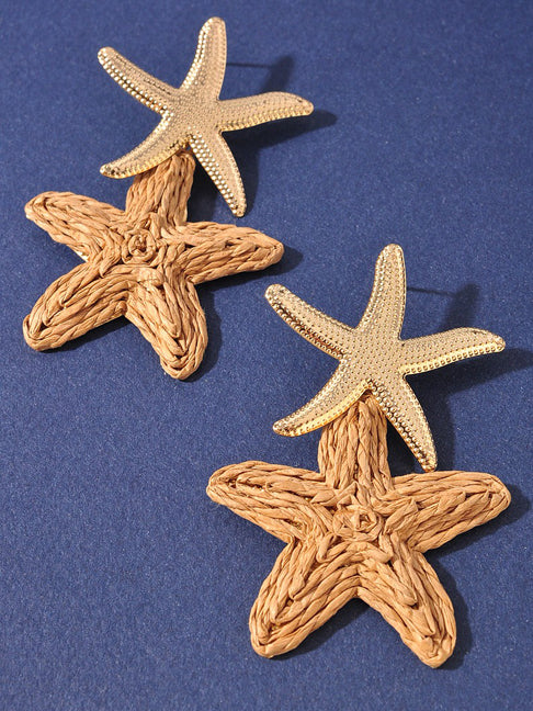 Khaki Raffia Starfish Earrings
