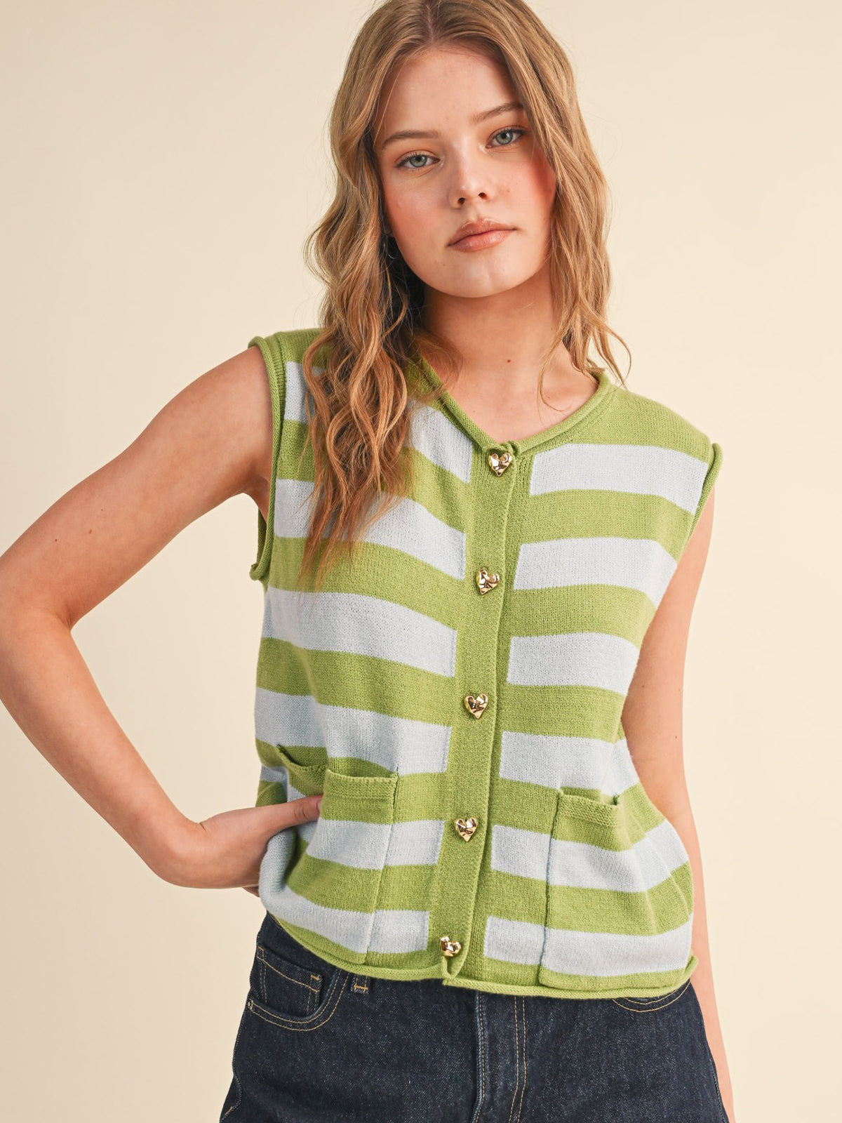 Avocado Striped Knit Sweater Vest