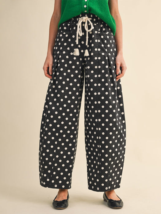 Delaney Black Polka Dot Barrel Leg Pants