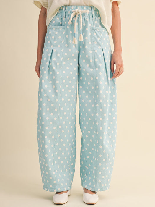 Delaney Blue Polka Dot Barrel Leg Pants