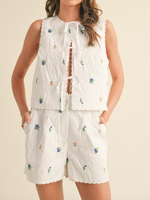 Eloise Embroidery Quilted Vest + Shorts Set