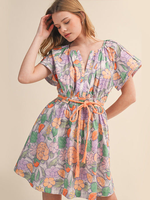 Frances Floral Braided Belt Mini Dress