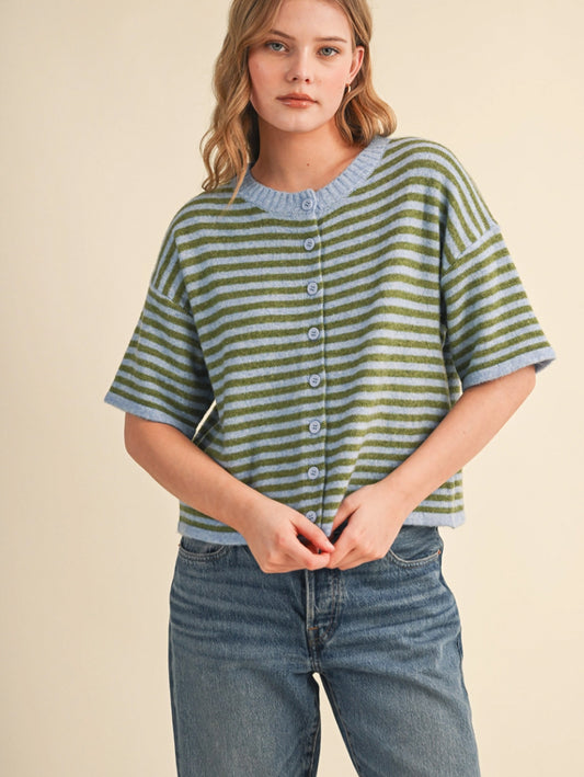 Taylor Striped Short Sleeve Cardigan