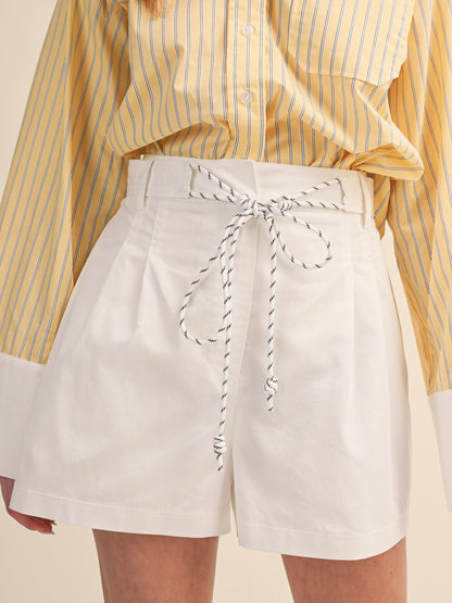 White Rope Belt Shorts