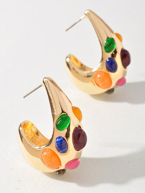 Multi Beaded Teardrop Dome Earrings