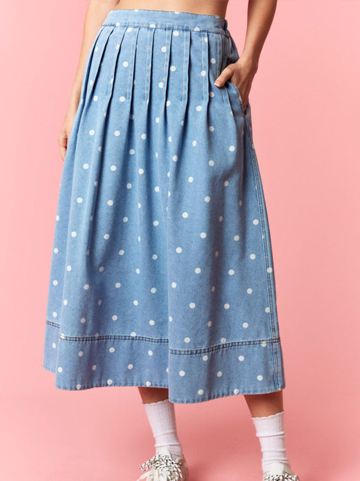 Courtney Dot Denim Midi Skirt