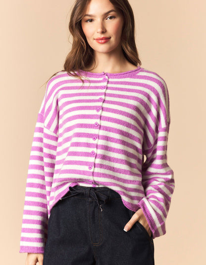 Pum Stripe Curly Hem Cardigan