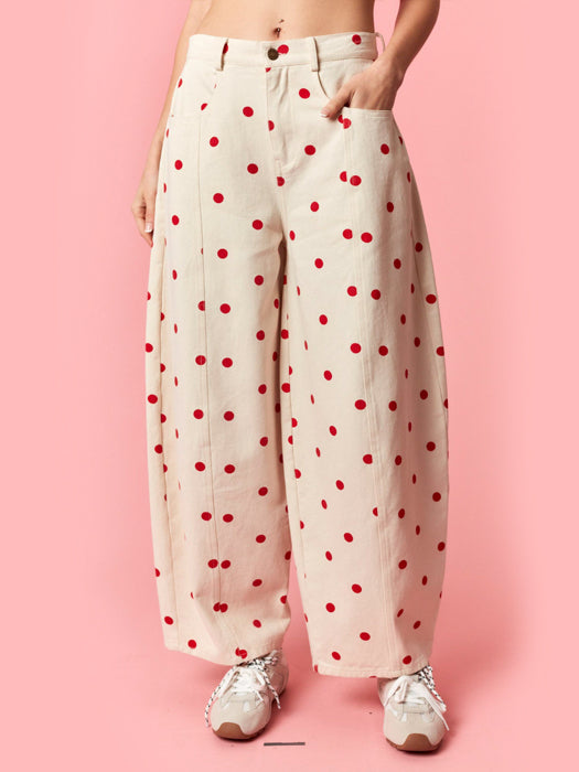 Red Polka Dot Wide Pants