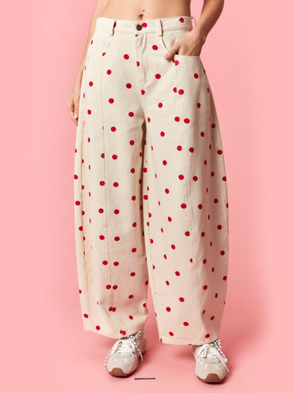 Red Polka Dot Wide Pants