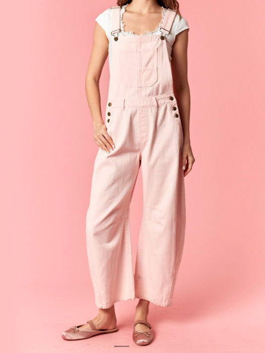 Rose Mineral Washed Denim Overalls