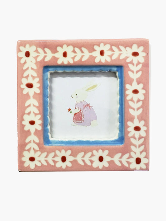 Pink Flowers Hand-Painted Ceramic Frame