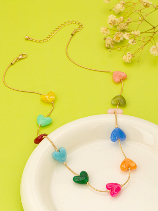 Rainbow Resin Heart Necklace