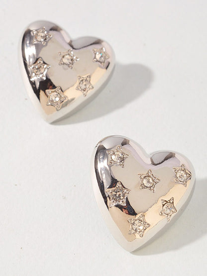 Silver Heart Sparkle Stud Earrings