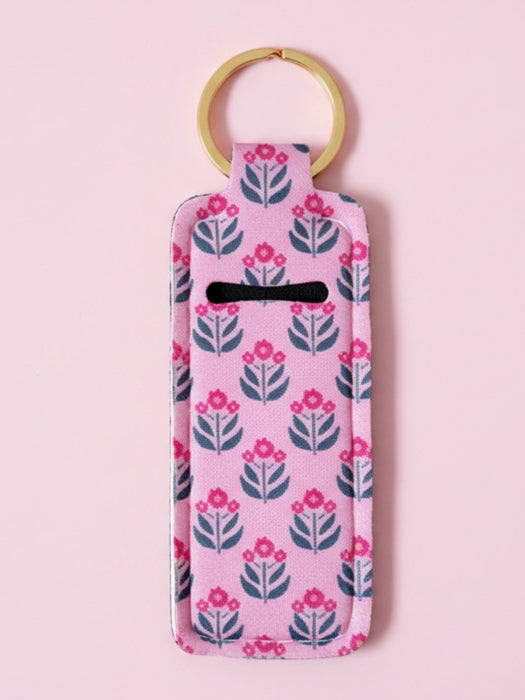 Whimsy Floral Block Print Lip Balm Holder Keychain