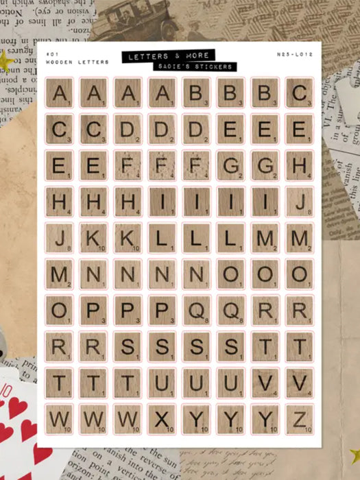 Wooden Tile Letters Sticker Sheet