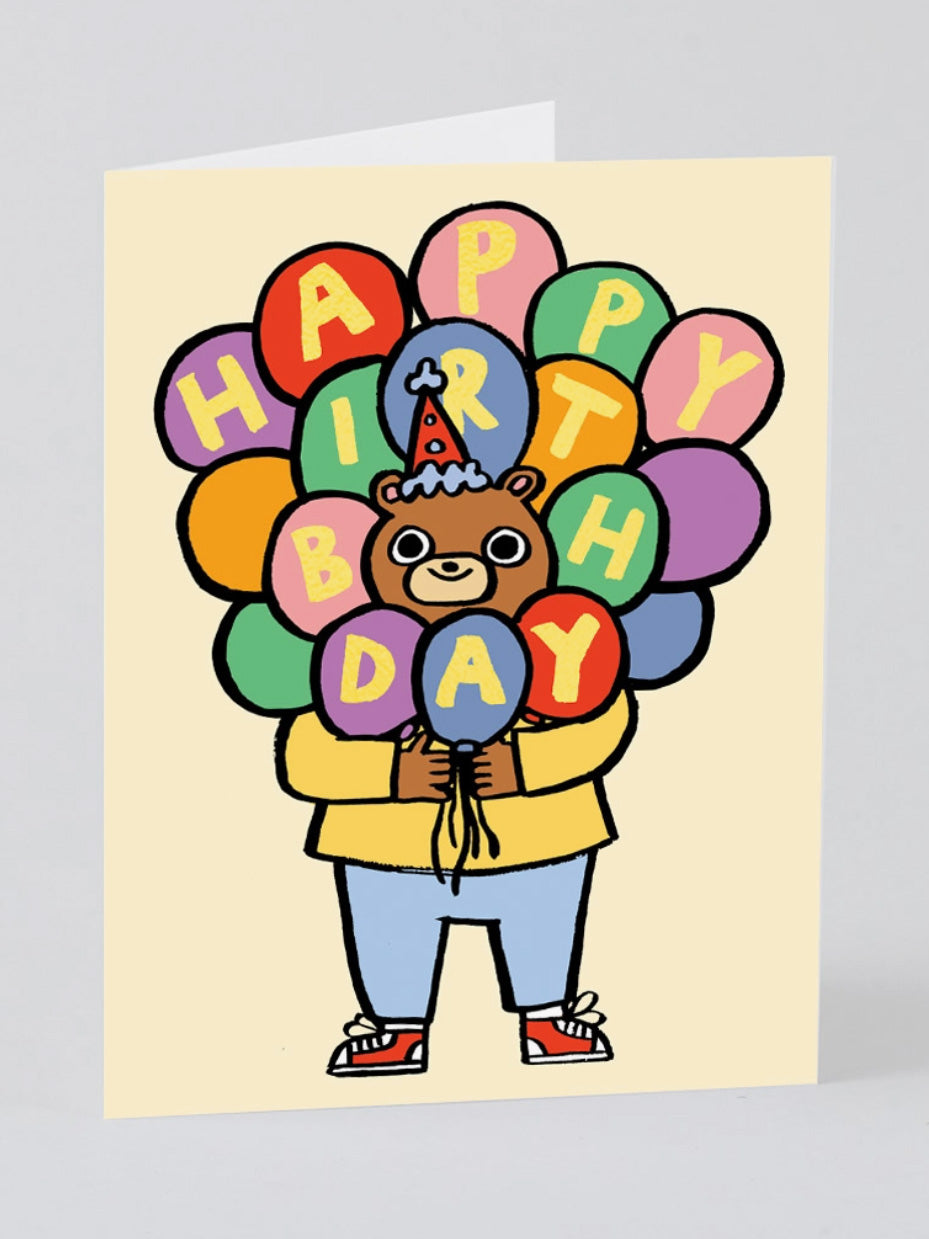 happy birthday bear + balloons card