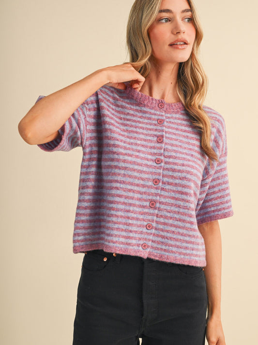 Harper Striped Short Sleeve Cardigan