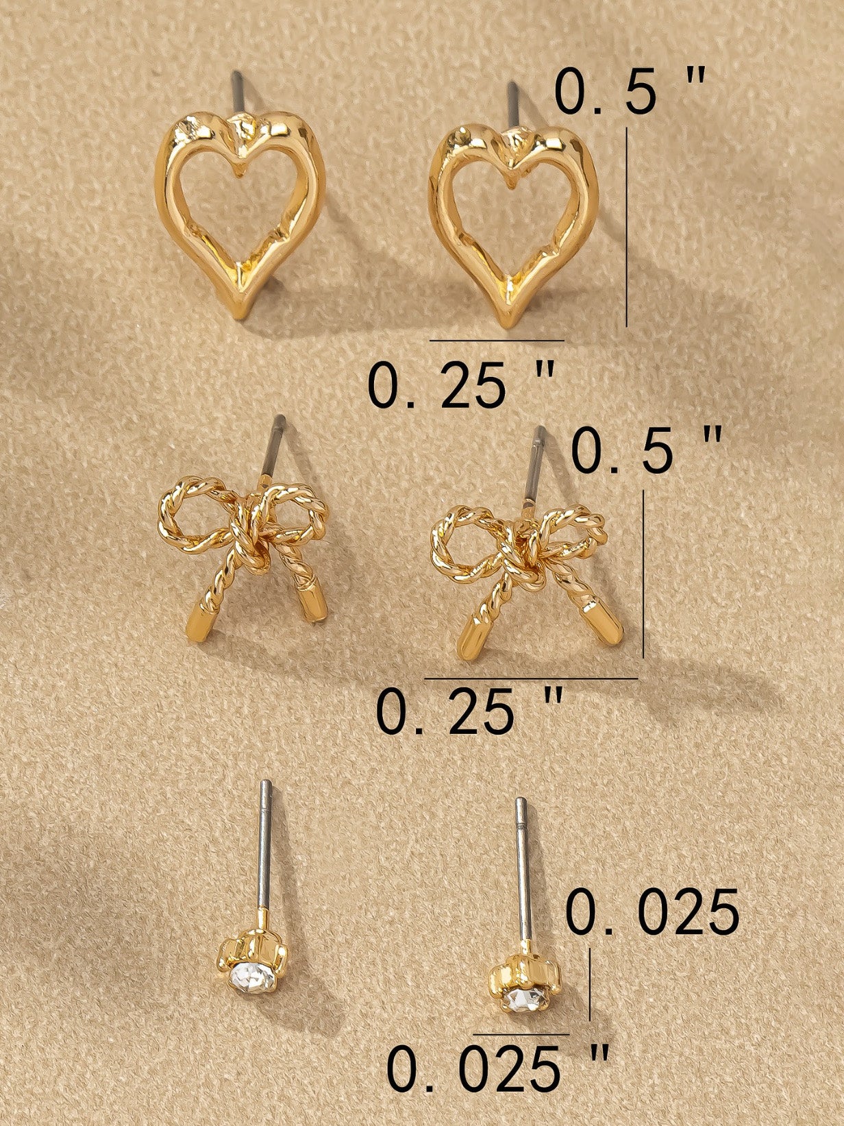 heart + bow trio earring set