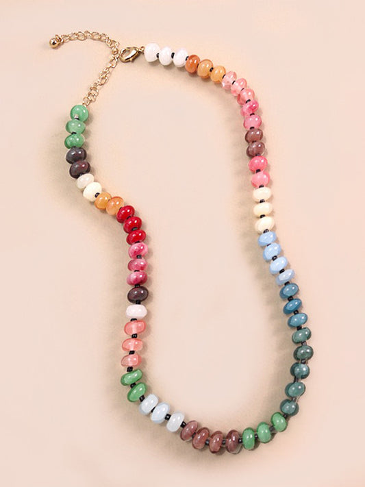 Jewel Toned Glass Agate Bead Necklace