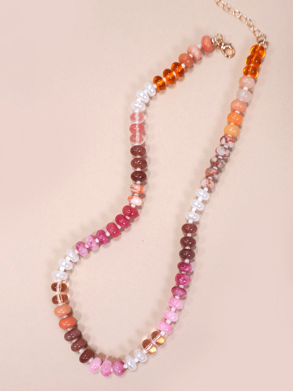 Rosy Day Glass Agate Bead Necklace