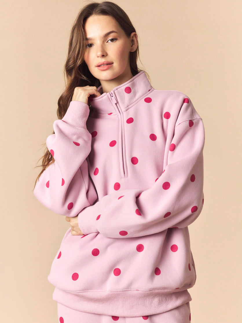 Katrina Polka Dot Quarter Zip Sweatshirt