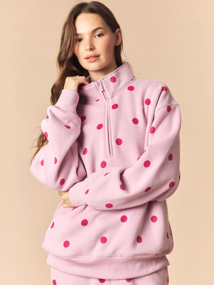 Katrina Polka Dot Quarter Zip Sweatshirt