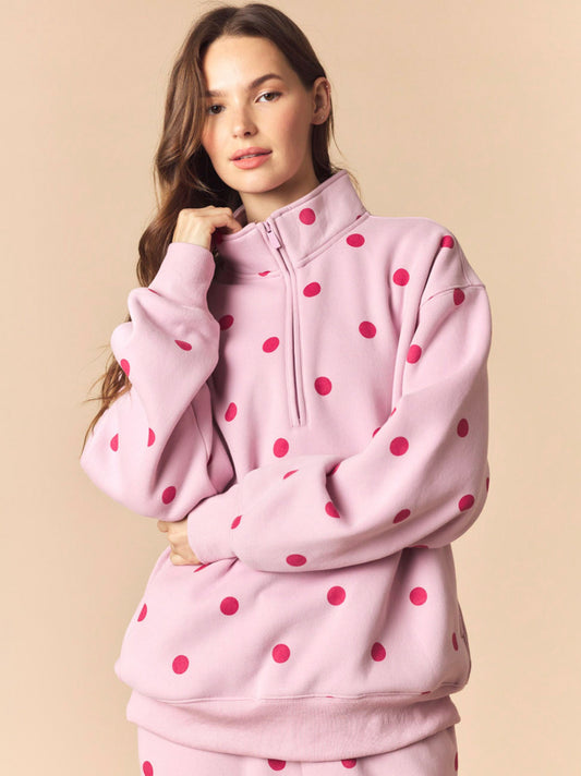 Katrina Polka Dot Quarter Zip Sweatshirt