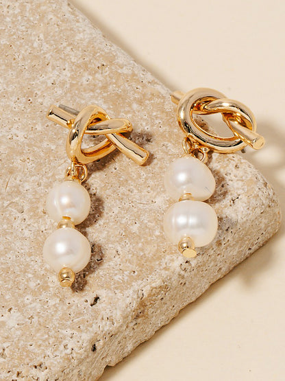 knotted pearl dangly studs