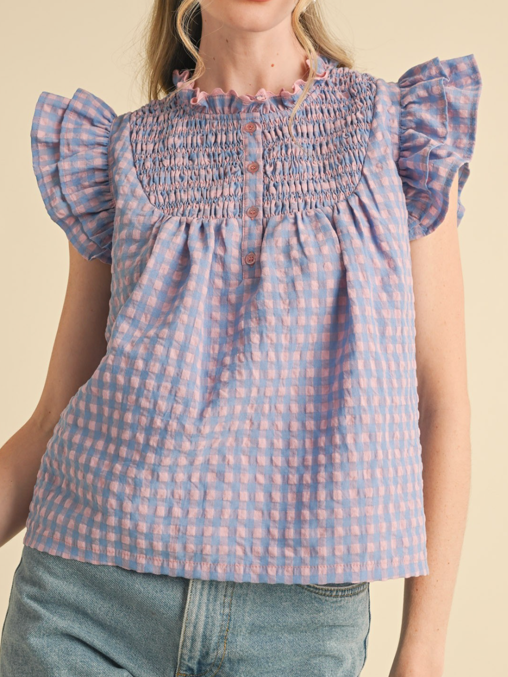 lara gingham flutter top