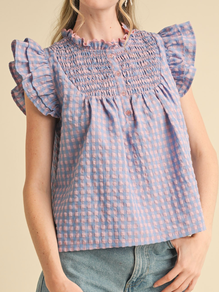 lara gingham flutter top