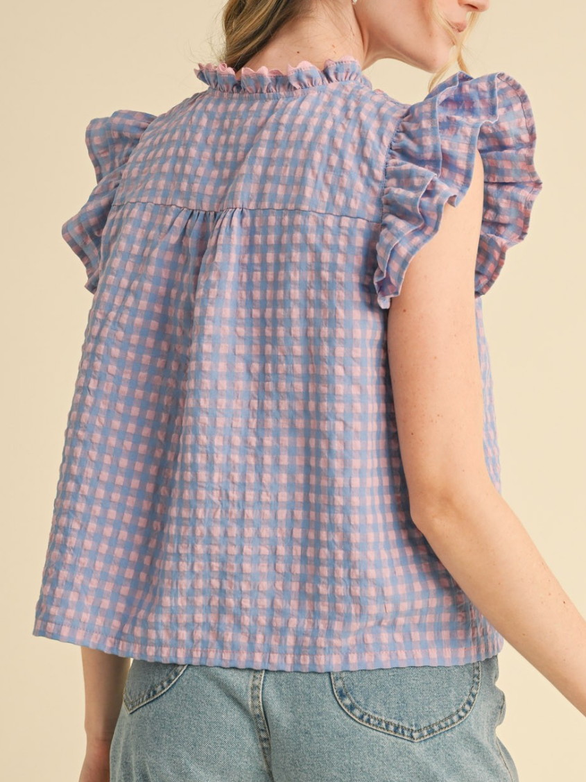 lara gingham flutter top