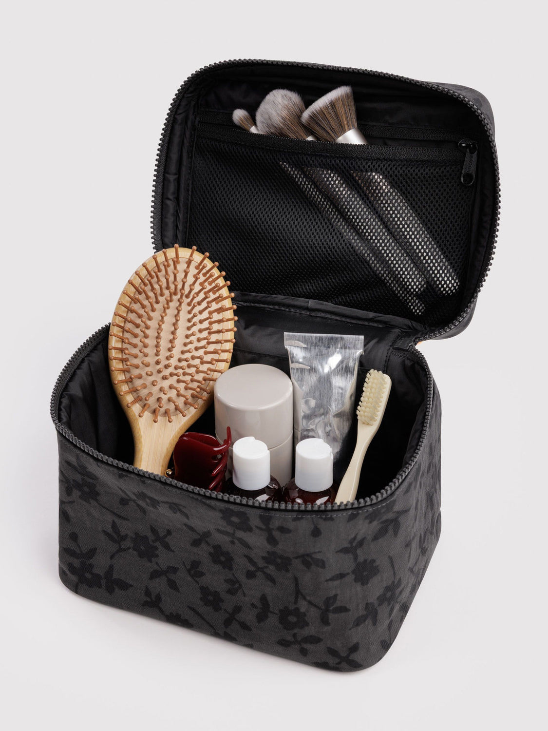 Charcoal Ditsy Floral Large Cosmetic Case