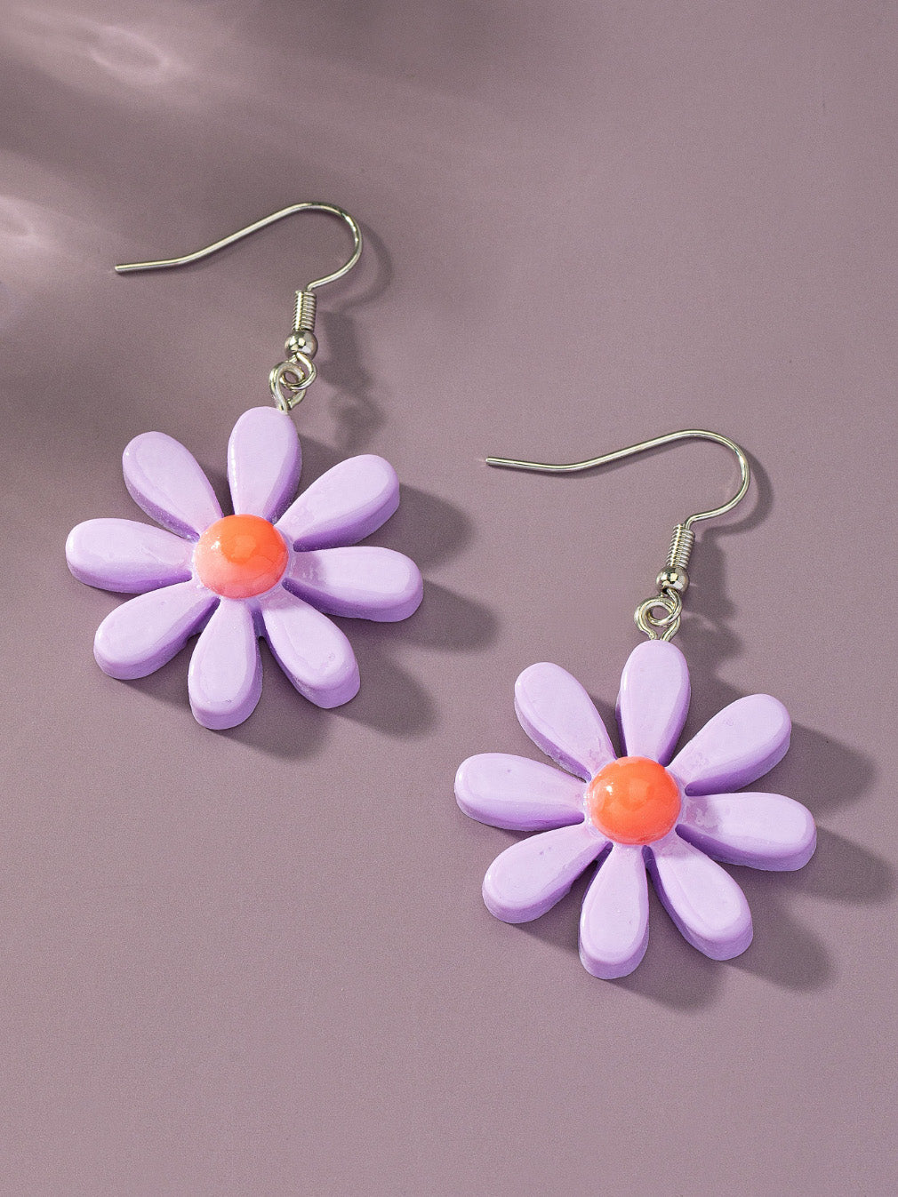 lavender daisy drop earrings