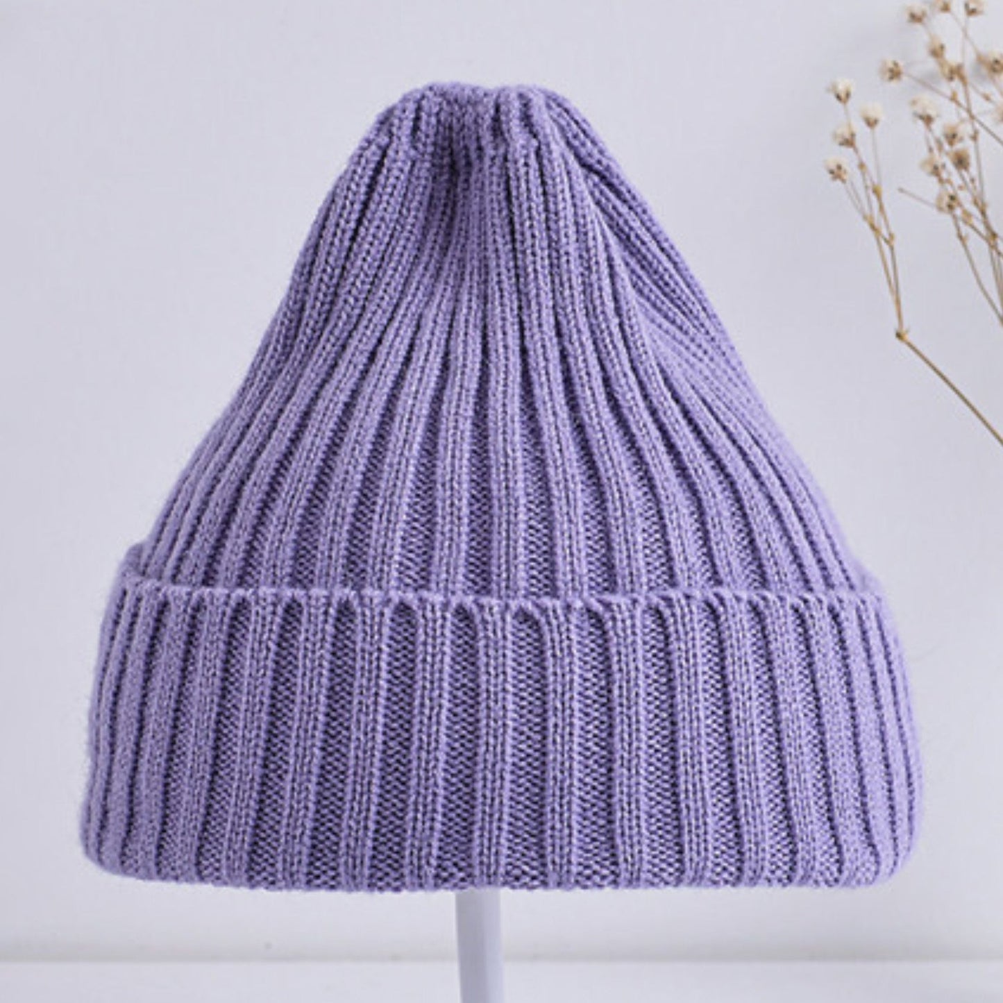 lavender ribbed knit beanie