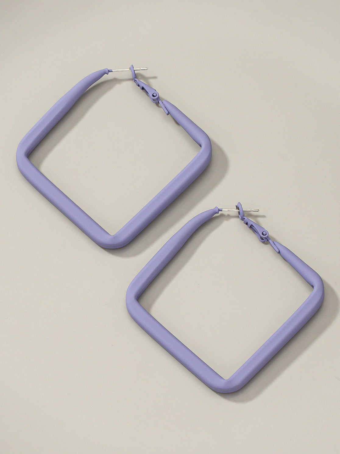 lavender square hoop earrings