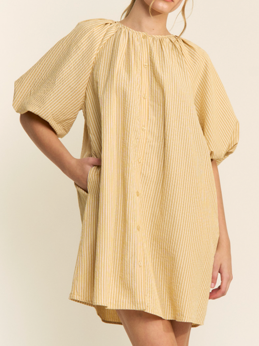 lemon striped button down mini dress