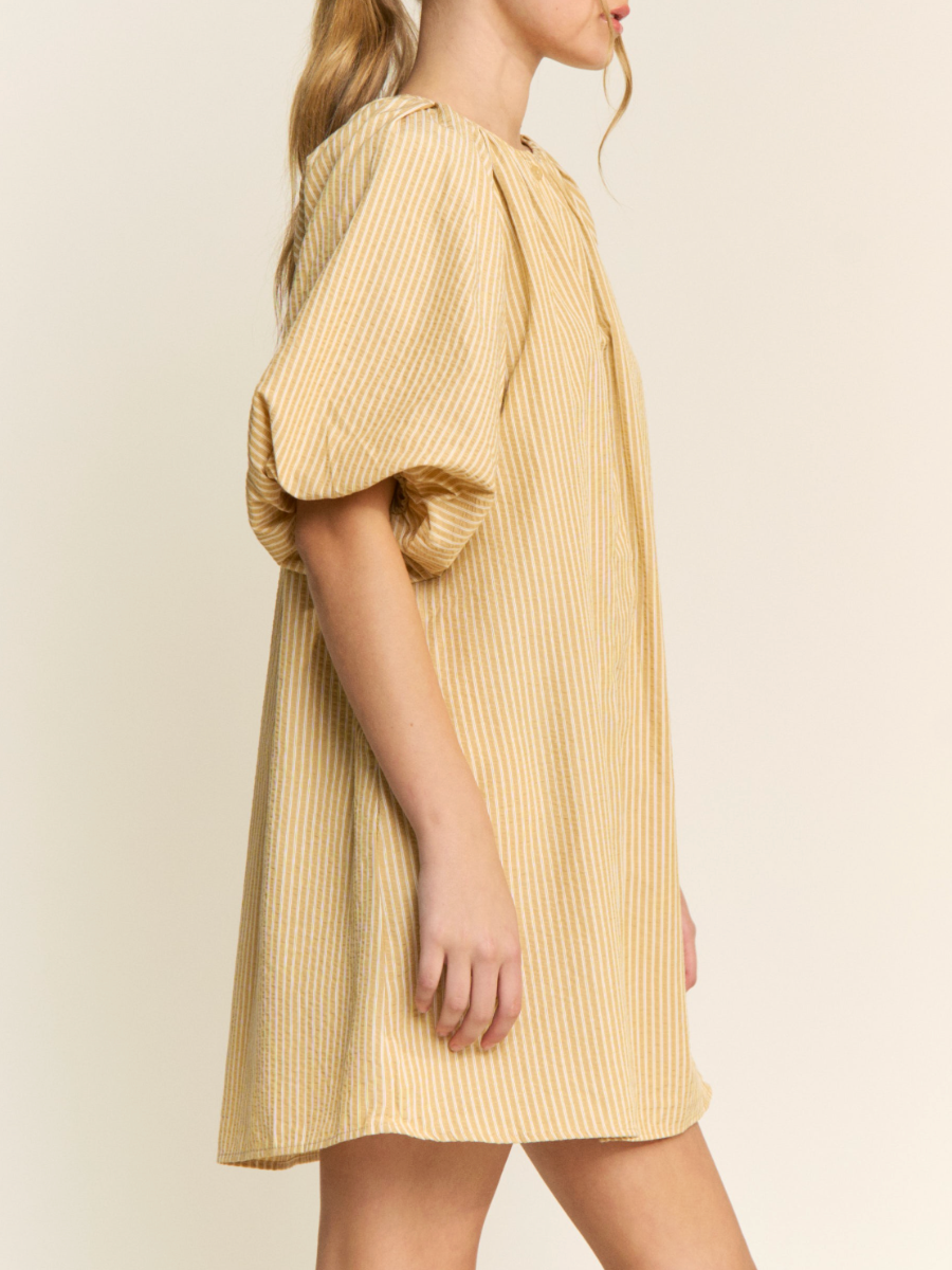 lemon striped button down mini dress